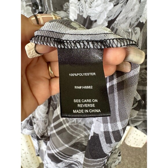 Torrid Emma Sheer Floral Plaid Chiffon Mandarin Collar Tunic Babydoll Blouse 1X - Picture 7 of 10